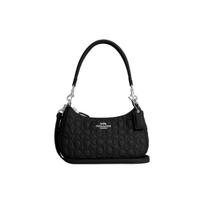 Coach Teri 24 Embossed Letter Classic Monogram Hardware Buckle Card Slot Zipper Closure Leather Tote Shoulder Bag Medium Women Bags Black CM054-SVDTV Basic Set (Bag+Dust Bag)