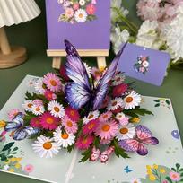 1Pc Vibrant 3D Pop-Up Greeting Card, Colorful Butterflies & Daisies,  For Birthday Mother's Day Wedding levanda