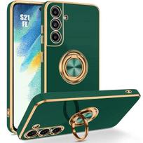 Case - BOOLING - for Samsung Galaxy S21 FE - Night Green - 360° Rotating Ring Stand - Flexible TPU žalia