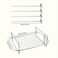 Stainless Steel Air Fryer Rack with 4 Skewers - Multi-functional Indoor/Outdoor BBQ Stand Attachments for Kitchen and Restaurant, Ideal for BBQ