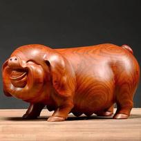 Feng Shui Wooden Crafts Carving Handmade Pig Figurines Mahogany Home Accessories Office Desktop Ornament Lucky Gift length 7cm