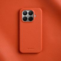 Melkco 100% natūralios odos dėklas Xiaomi 15T Pro, prabangus karvės odos dangtelis, verslo lychee rašto apsauginiai mobiliojo telefono dėklai for Xiaomi 15T Pro oranžinė