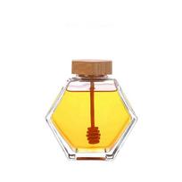 Hexagon Kitchen Glass Transparent Cork Lid Honey Jar Dispenser Honey Pot Storage Container 100ml