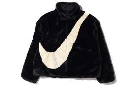 Nike moteriškas oversized striukė su Swoosh logotipu, juoda/fosilijos spalvos CU6558-010 XS