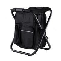 Portable Outdoor Multi-functional Folding Stool Portable Insulated Cooler Bag Backpackable Camping Beach Fishing Chair with Dual-shoulder Straps Black