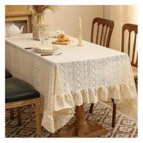 Vintage Ruffle Lace Tablecloth Washable French Rustic Embroidered Fabric Tablecloth Birthday Wedding Buffet Party Decoration Dinning Table Cover 100x140cm šviesiai smėlio spalvos