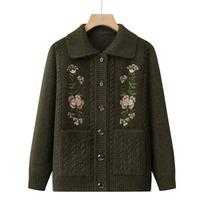 Elderly Women's Cozy Knit Cardigan, Grandma Style with Thickened Lapel, Perfect for Autumn and Winter. XL (90-105 cm)