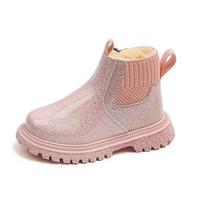 Girls Short Boots with Fur Kids Ankle Boots Solid Color Non-slip  Winter   Children Warm Boots with Side Zipper 21 rožinė