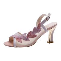 Sandalai Slingback Atviru pirštu Lapų raštas Cirkonio Vestuvių svečių bateliai Moteriški Aukštu Storu Kulnu Tinklelio Moteriški Sandalai Žuvies burna 37 rožinė