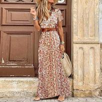 Boho Ilga suknelė moterims V formos iškirpte Vasarinė suknelė su paisley raštu Elegantiškos suknelės su dirželiu Platus apvadas Paplūdimio suknelės Chalatas XXXL raudona