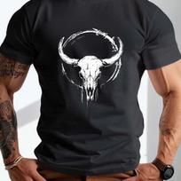 Jaučio Kaukolės Vakarų Grafinis Marškinėliai Vyrams Minkštos Medvilnės Laisvalaikio Apvalios Kaklo Trumpomis Rankovėmis T-shirt S