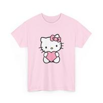 Mielas širdelės Hello Kitty Unisex 100% medvilnės marškinėliai Vyriški marškinėliai Viršus Storo medvilnės marškinėliai Kawaii animacinis filmas Dovana 4XL
