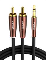 UGREEN to 2RCA Audio Stereo Mini Plug to 2RCA Durable Compatible with 1M Length 3.5mm Cable, (3.5mm Male) Male, Construction, Smartphones, PCs, TVs,