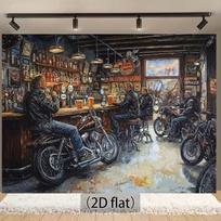 2D plokščio spausdinimo motociklininkų vairo fotografijos fonas, retro baikerių užeigos scena vakarėliui ir namų dekoravimui 47.2x31.5inch/120*80cm