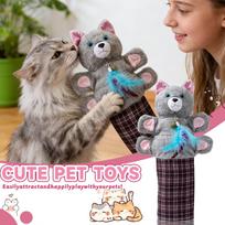 Cat Wrestling Glove with Feather Bell, Catnip & Protective Sleeve – Compatible with Cats for Safe, Fun Play