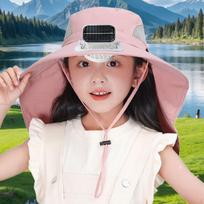 Children Outdoor Hat with Solar Fan Cooling Multifunctional Rechargeable for Sport Golf Hiking rožinė