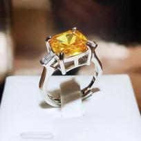Yellow Diamond Opening Ring Eurn Luxurious Imitation Zircon Princess Square Diamond Engagement Ring Opening adjustable