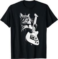 Rokenkatinas grojantis gitara - Juokingi gitaros katino marškinėliai - Vintage marškinėliai Unisex marškinėliai - Vyriški vasariniai medvilniniai grafiniai marškinėliai S įvairiaspalvis
