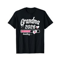 Grandma 2026 Loading Pregnancy Announcement Graphic TShirt Casual Cotton Tee for Women - Men's Summer Cotton Graphic Tee S įvairiaspalvis