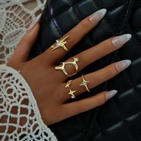 4pcs/set Punk Cross Star Hip Hop Ring Sets for Women Vintage Exaggerated Large Our Star Ring Finger Rings Y2K 2026 Jewelry Gift