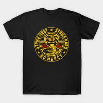 Men Black Print T-shirt Cobra Kai Vintage No-Cut Transfer Paper Print Cotton Tshirt L juoda
