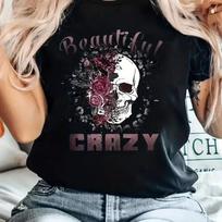 Skull Letter Print T-shirt Casual Crew Neck Short Sleeve T-shirt Women's Clothing Casual Loose Fashion Summer T-Shirts Tops XXXXXL smėlis