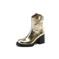 Fashion Booties Heeled Fur Combat Women's Ankle Boots Punk Style Very High Heels Patent Leather Female Short Shoes Boot Footwear New In 35