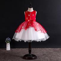 Girls Princess Dress Skirt Irregular Mesh Tutu Gown Kids June 1 Performance Clothes Breathable Party and Banquet Formal Outfit 110cm raudona