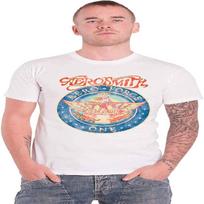 Aerosmith T Shirt Aero Force One Band Logo Official Mens White Size S S balta