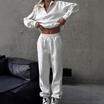 European & American Casual Embroidered Hoodie Sweatpants Set Large tamsiai pilka spalva