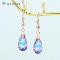 Fashion Elegant Water Drop Colorful Crystal Dangle Earrings For Women Rose Gold Color Jewelry