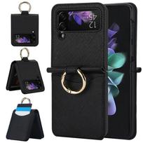 Skirtas Samsung Z Flip 3 Luxury Cross Pattern sulankstomas žiedas telefono dėklas, skirtas Samsung Z Flip 4 Z Flip 5 Insert Card Shock galinis dangtelis For Galaxy Z Flip3 juoda