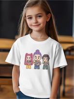 Vintage KPop Demon Hunters Print T-Shirt Anime Short Sleeve Tee Summer Girl Boy Shirt Casual Tops 90 balta