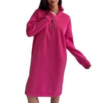 Moteriška sportinio stiliaus suknelė, kasdieninė, ilgomis rankovėmis, su užtrauktuku iki pusės, mini, rudeninė-žieminė, termo, ilgas puloveris, tunika L rožinė raudona spalva