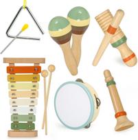 Muzikos instrumentai mažiems vaikams Montessori mediniai 6 / 8 vnt. Perkusinių instrumentų kolekcija arba Vaikų kūdikių ikimokyklinio amžiaus mokymosi muzikinė žaislas beige