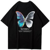 Hip Hop Streetwear Color Butterfly Unisex T-Shirt - Men's Summer Cotton Graphic Tee XL įvairiaspalvis