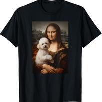 Bichon Frise Mona Lisa Painting Art Dog Mom Dad T-Shirt S juoda