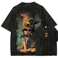The Legend of Zelda Anime Lover Washed T-shirt Year round clothing high quality personality Clothes Plus Size Unisex New Model Couples tee L
