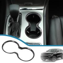 Car Front Gear Shift Water Cup Holder Panel Decoration Cover Trim Sticker for Jeep Grand Cherokee 2011- Interior Accessories Carbon Fiber Grain