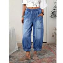 Retro High-Waisted Wide-Leg Women's Pants with Elastic Waistband for an Elegant, Lengthening Look XXL mėlyna