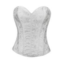 White Jacquard Strapless Corset Top Sweetheart Neckline Boned Bustier for Women S balta