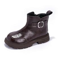 Winter  Style Boys Short Boots; Girls Fur-lined Warm Princess Leather Boots; Middle and Large Children's Cotton Boots 26 ruda