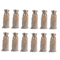 12 Pack Wine Bags in Burlap with Tags for Gifting And Events Beige