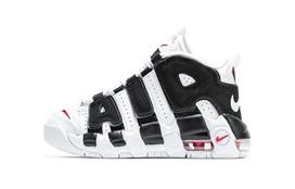 Nike Air More Uptempo amortizuojantys vidutinio aukščio senoviniai krepšinio batai Juodi Balti Vaikams DA9253-105 35