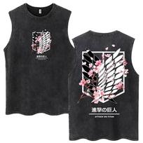 Anime Attack on Titan Wash Tank Tops Ackerman Mikasa Eren Jaeger Cherry Blossom Logo Sleeveless T-Shirt Men Women T Shirt S
