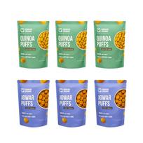 CRAVE MORE Jowar Puffs & Quinoa Puffs Combo | 45 g x 6 Pack | Chaat Masala & Dahi Puri Chaat Flavour | Baked, Gluten Free Snack Pack| No Maida, N