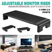 4 USB daugiafunkcinis kompiuterio monitoriaus pakėlimo stovas 2.0 prievadai įkrovimas monitoriaus laikiklis kompiuterio ekrano lentyna nešiojamojo kompiuterio stovas organizatorius juodas