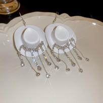 Creative Cowboy Hat Drop Dangle Earrings For Women Girls Shiny Rhinestone Tassel Earrrings Funny Western Cowgirl Ear Jewelry balta