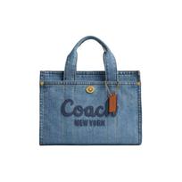 Coach Cargo 26 raidės prekės ženklo siuvinėtas pirkinių krepšys per petį Džinsinio audinio ir Vachetta odos derinys Rankinė Vidutinio dydžio moteriška krepšys Indigo CR659-B4IN Basic Set (Bag+Dust Bag)