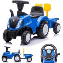 Vaikiškas paspiriamasis žaislas pirmajam gimtadieniui Stumiamasis traktorius su priekaba New Holland Mėlynas